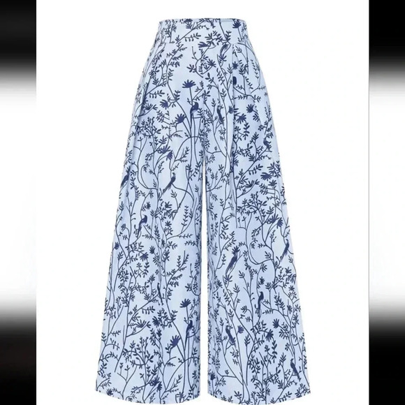 Floral Print Elastic Waist Zipper Loose Casual Wide Leg Pants Beach - Picture 2 of 7